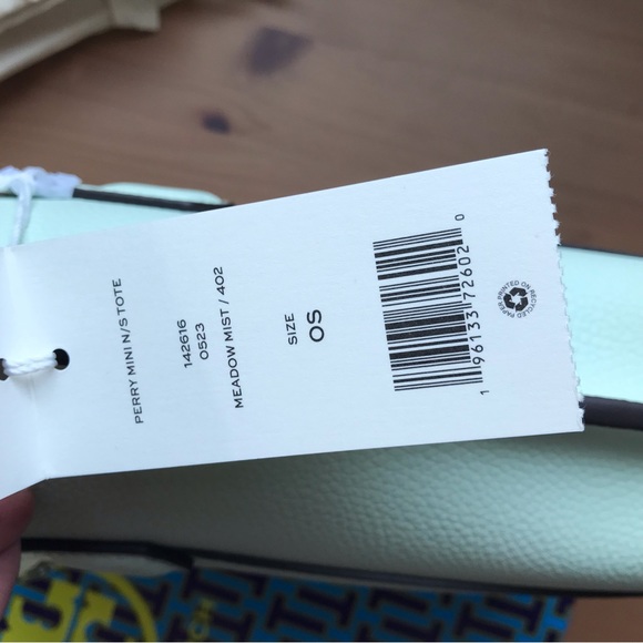 🥰 Tory Burch Perry Mini leather Crossbody Tote Meadow Mist - Picture 8 of 12